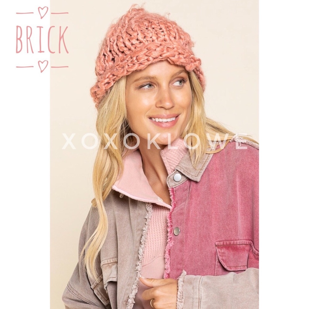 POL Chunky Crochet Cap | Soft Fuzzy Knit Beanie | Olive or Terracotta Brick